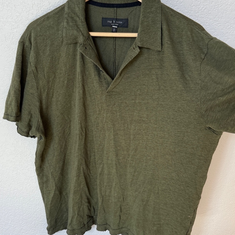 Rag & Bone Polo Collared Shirt Olive Green size Large - Picture 4 of 11